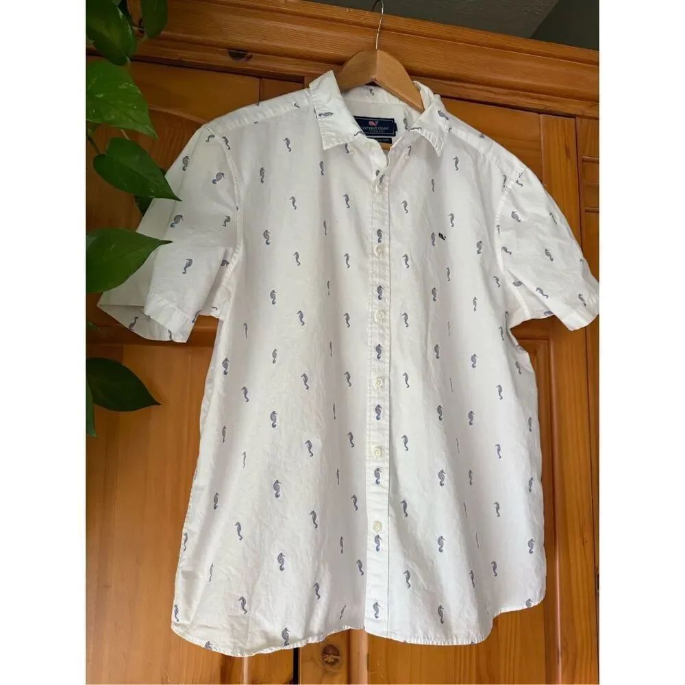 Vineyard Vine By Shep & Ian Classic Fit Whale Shirt Print seahorses SZ XL